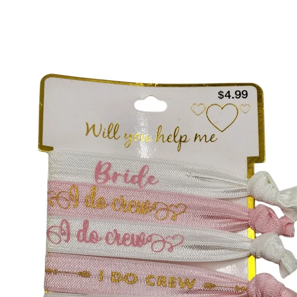 Will You Help Me‎ Tie The Knot Hair Ties 12 Pack Pink White Bridesmaids Wedding
